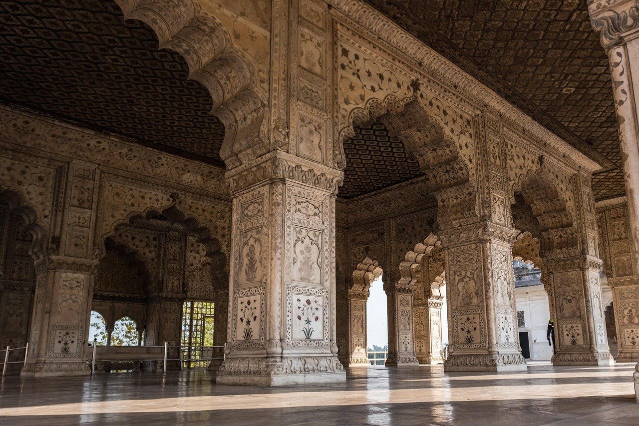 Carved marble interior of the Red Fort, Old Delhi